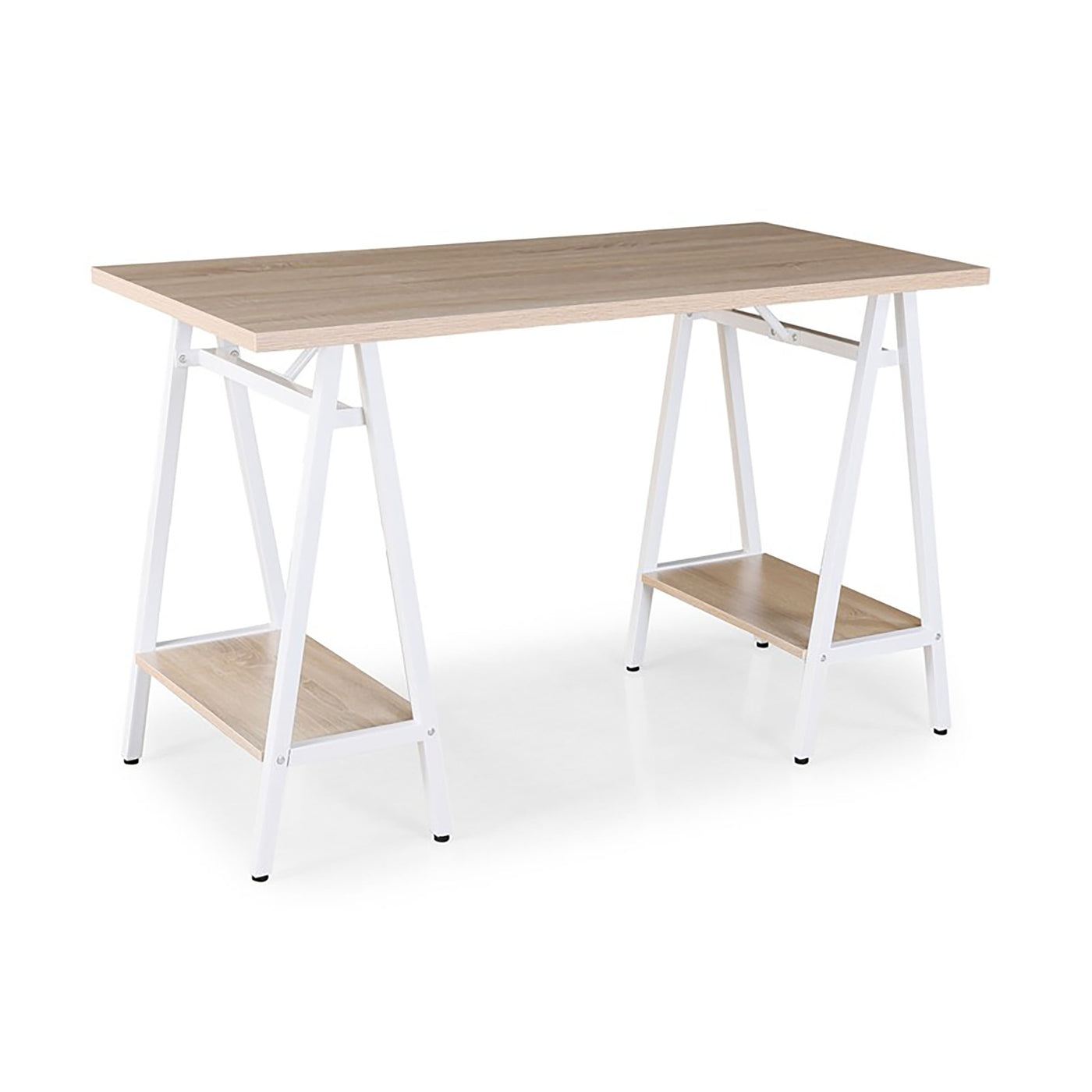 Pella Home Office Workstation | Oak Wood Home Office Desk | Home Office Furniture | Home Furnishings | Wooden Desk with White Frame